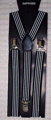 Goth Unisex Men's Women's Black White Vertical Stripes Adjustable Suspenders-New