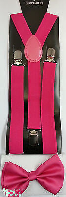 Solid Pink Adjustable Bow Tie & Solid Pink Adjustable Suspenders Combo-New