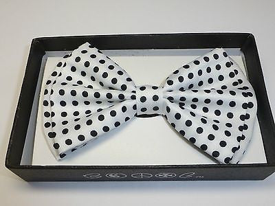 Unisex White Black Polka  Dot Tuxedo Classic BowTie Neckwear Adjustable Bow Tie