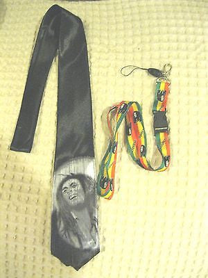 Solid Black with Bob Marley Portriot Unisex Men's Tie Necktie&Rasta Lanyard-New!