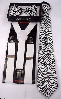 Kids Teens Zebra Adjustable Bow Tie,Zebra NeckTie & Zebra Adjustable Suspenders