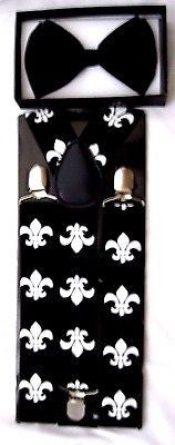 Black Tuxedo Bow Tie & Fleur de lis Design New Orleans Saints Y-Back Suspenders