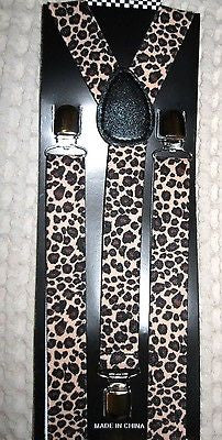 Unisex Tan Beige & Black Leopard Print Animal Print Y-Style Back suspenders-New!