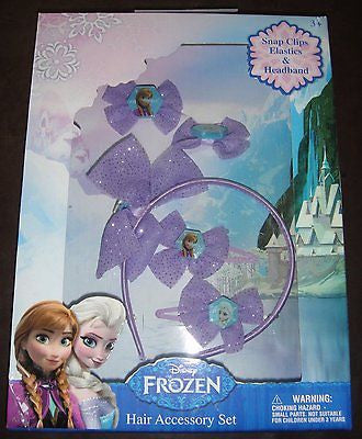 Frozen 5-piece hair accessory set featuring Anna & Elsa&sparkly purple bows-New!