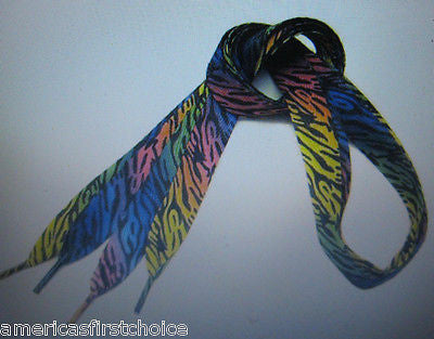 Premium Flat Rainbow Color Zebra Animal Safari Design Rockabilly Punk Shoe laces