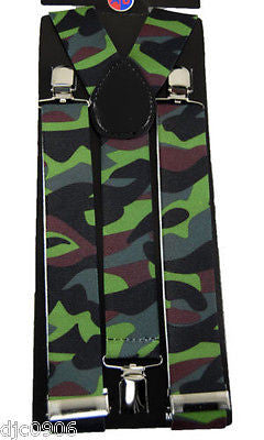 THICK 1 1/2" GREEN ARMY CAMO CAMOUFLAGE Adjustable Y-Style Back suspenders-New!