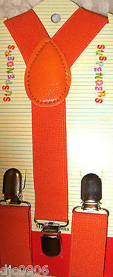 White Kid's Boys Girls Y-Style Back Adjustable Bow Tie & Orange Kids suspenders