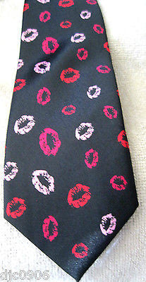 Unisex Pink and White Tie Punker Lips Necktie 57" L x 2" W-Love Lips Neck Tie