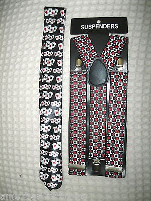 Poker Player Cards Neck Tie and Poker 1" Y-Back Adjustable Suspenders Combo-NewQ