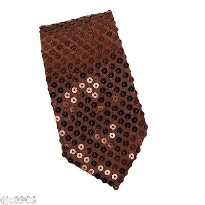 Unisex Goth Men's Solid Brown Sequin Wedding Fashion Neck tie 56" L x 3" W-New