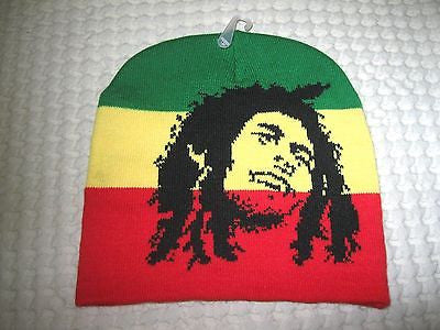 Bob Marley Face Outline RASTA Red Yellow Green Stripes Beanie Ski Cap Beanie-New
