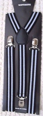 Unisex Black & White Stripes Thick Stripes Adjustable Y-Style Back suspenders-v2
