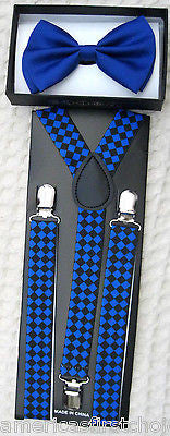 Purple Diamonds Checkers Bow Tie & Purple Checkers Adjustable Suspenders Set-New