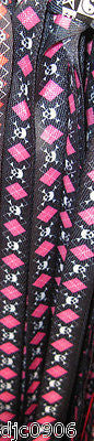 Premium Flat Black&Pink Diamonds Skull Crossbones Rockabilly Punk Shoe laces-New