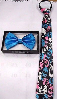 KIDS TEENS SOLID BLUE ADJUSTABLE  BOW TIE+SOLID BLUE PRE-TIED NECKTIE-NEW!