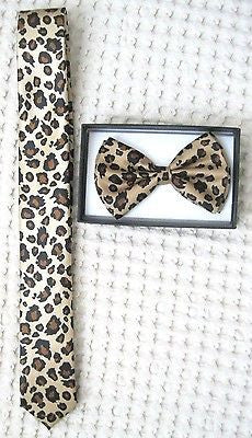 Red Leopard Cheetah Animal Print Adjustable Bow tie & Red Leopard Necktie Combo