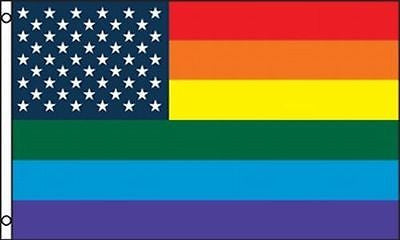 Gay Pride US Rainbow Flag 3x5 foot Gay Lesbian GLBT Pride USA Stars Stripes-New!