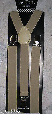 Tan Beige Checkered Diamonds Adjustable Bow tie&Beige Adjustable Suspenders Set