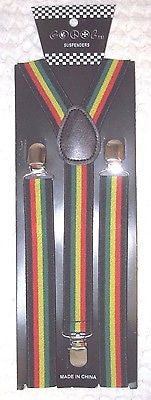 Rasta (black/green/yellow/red) Stripes Bob Marley Y-Back Suspenders Combo-New!