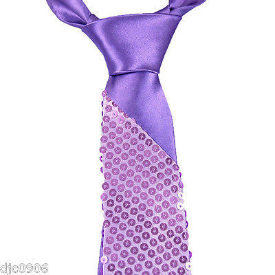 Unisex Goth Men's Lavender Purple Sequin Wedding Fashion Neck tie 56" L x 3" W