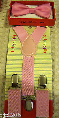 Kids Boys Pink Polka Dots Adjustable Bow Tie + Y-Back Adjustable suspenders