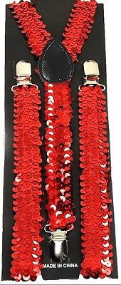 Red Sequin Y-Shape Back Adjustable Suspenders Unisex,Men,Women-New in Package!