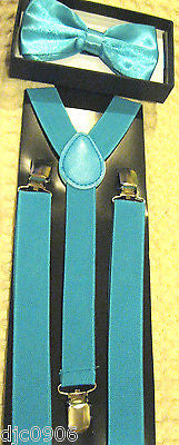 Solid Shiny Blue Adjustable Bowtie & Solid Blue Adjustable Suspenders Combo-New