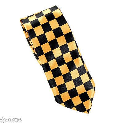 Unisex Yellow & Black Checkered Checkers Diamonds Neck Tie 56" L x 2 1/2" W-New