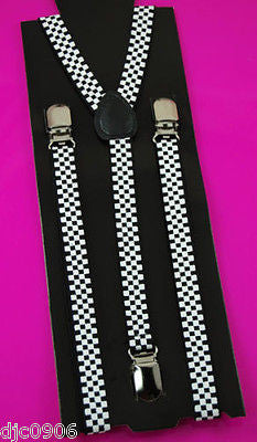 Unisex Thin 3/4" Black&Purple Checkered Adjustable Y-Style Back suspenders-New