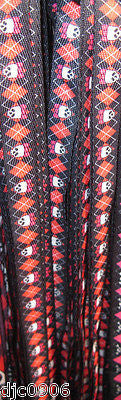 Premium Flat Black & Red Diamonds Skulls Bow ties Rockabilly Punk Shoe laces-New