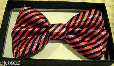 BLACK AND PINK THIN SWIRL STRIPED ADJUSTABLE BOWTIE BOW TIE-NEW GIFT BOX! JT