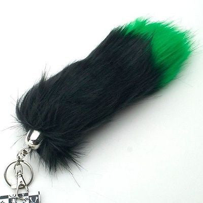 BLACK WITH PURPLE FAUX FOXTAIL KEYCHAIN RING PURSE TASSLE BELT CLIP 9"-10"-NEW!