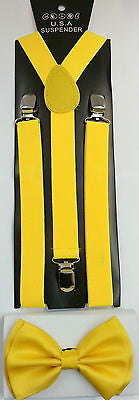 Yellow Mesh Adjustable Bow tie & Wide Yellow Adjustable Suspenders Combo-New!