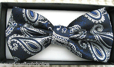 GRAY GREY SILVER PAISLEY PATTERN RETRO TUXEDO ADJUSTABLE  BOW TIE BOWTIE-NEW!