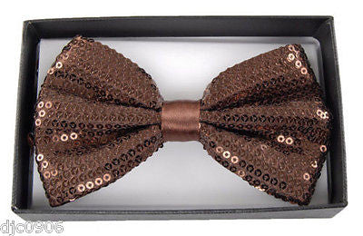 Unisex Brown Sequin Tuxedo Adjustable BowTie & Brown Glittered Suspenders-New!