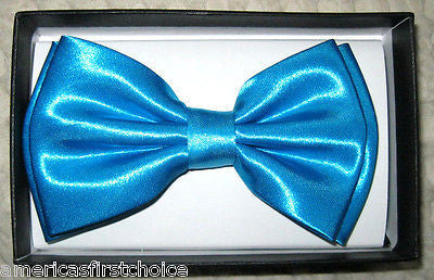 BRIGHT FRENCH BLUE WITH BLACK END TIPS ADJUSTABLE TUXEDO BOW TIE-NEW GIFT BOX!