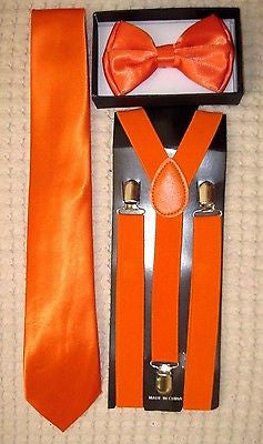 Awesome Neon Orange Bow Tie,Necktie, and Suspenders Combo Y-Back Set --New!