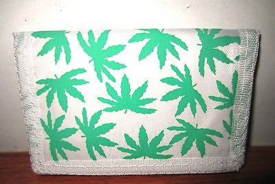 White Green Marijuana Weed MJ Leaves Wallet Unisex Men's 4.5" x 3" W-New in Pkg!