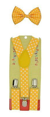 Kids Boys Orange Polka Dots Adjustable Bow Tie + Y-Back Adjustable suspenders