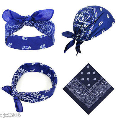 Navy Blue Paisley Bandanna Double Sided Face Mask Head Wrap Scarf Wristband-New!