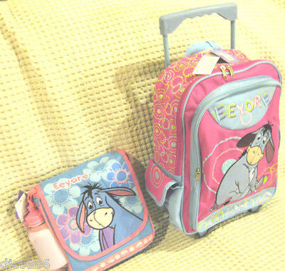 WALT DISNEY WINNIE THE POOH EEYORE 16" ROLLING BACKPACK & MATCHING LUNCHBOX-NEW