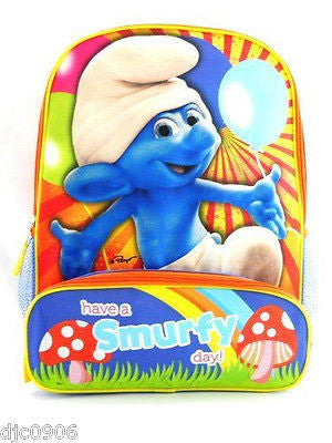 Smurfs Have a Smurfy Day Large 16" Backpack with compartments Cartoon Network!