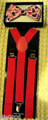 Pink Hearts Valentine  Adjustable Bow tie & HOT Pink Adjustable Suspenders Combo