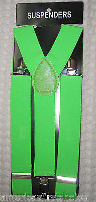 NEON GREEN BLACK TIPS TUXEDO BOW TIE+NEON GREEN WIDE ADJUSTABLE SUSPENDERS SET