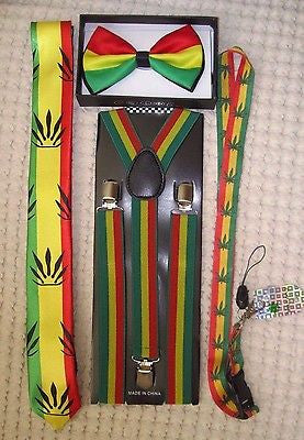 Rasta Stripes Bow Tie,Rasta NeckTie,Rasta Stripes Suspenders&Rasta Lanyard-NEW6