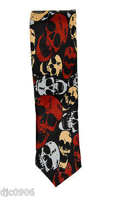 Unisex Black w/ Multi Color Skulls Neck tie 56" L x 2" W-Multi Color Skulls Tie