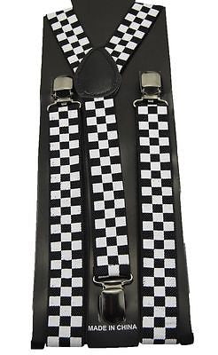 Unisex Black Large White Checkered Adjustable Y-Style suspenders-New in Pkg