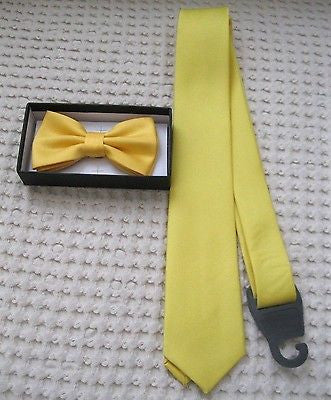 Bright Yellow Adjustable Bow Tie & Matching Bright Yellow Neck tie Combo Set-New