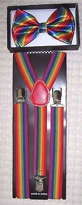 Unisex Rainbow Stripes Adjustable Bow tie+Rainbow Adjustable Suspenders Combo-V2