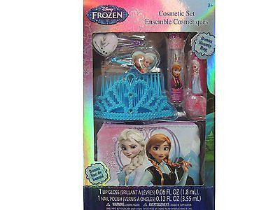 Disney Frozen Anna & Elsa Cosmetic Set-lip gloss,nail polish,tiara,comb,Bag-New!